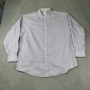 Brooks Brothers 346 Shirt Mens XL Blue Red Stripe Cotton Non Iron Button Down